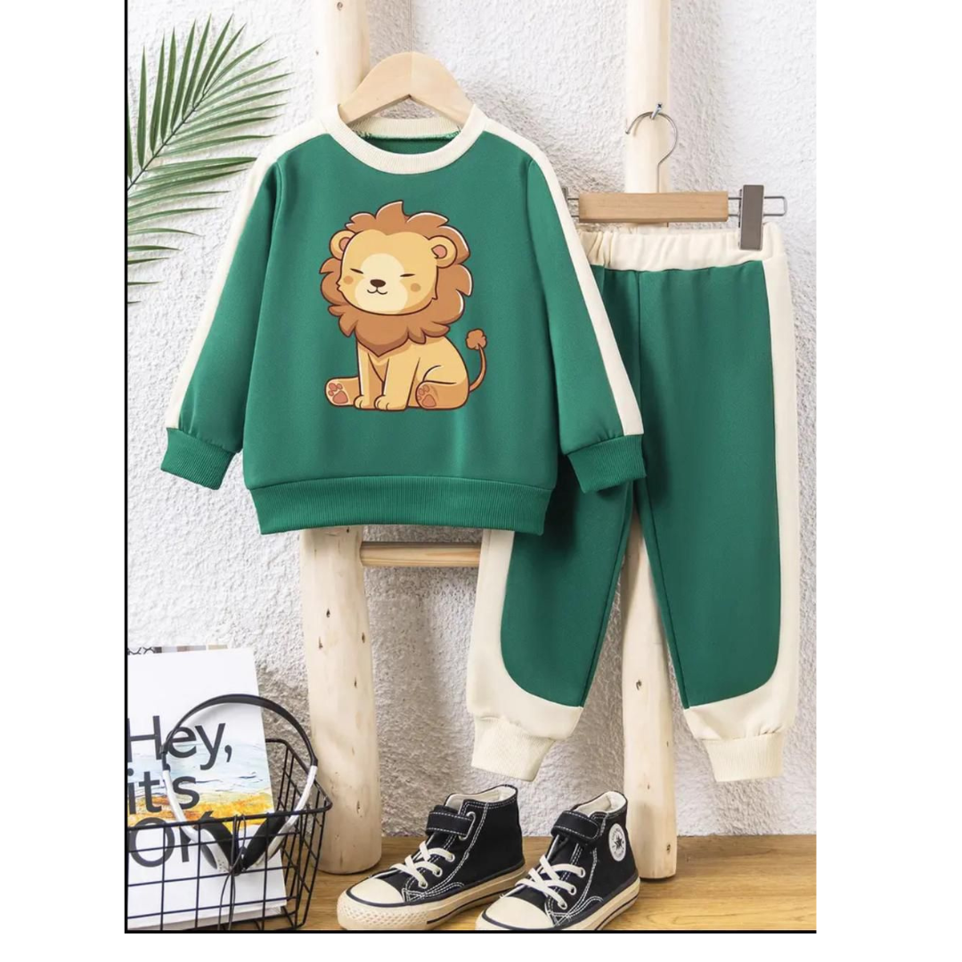 Image of GREEN PANEL LION FLEECE TRACKSUIT